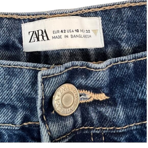 Zara Women Denim Straight Leg High Rise Jeans Medium Wash US 10 - Picture 5 of 13